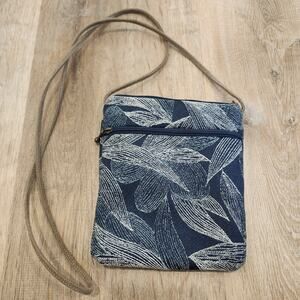 Maruca Busy Bee Crossbody Bag Blue Floral Tapestry Small Purse Leaves